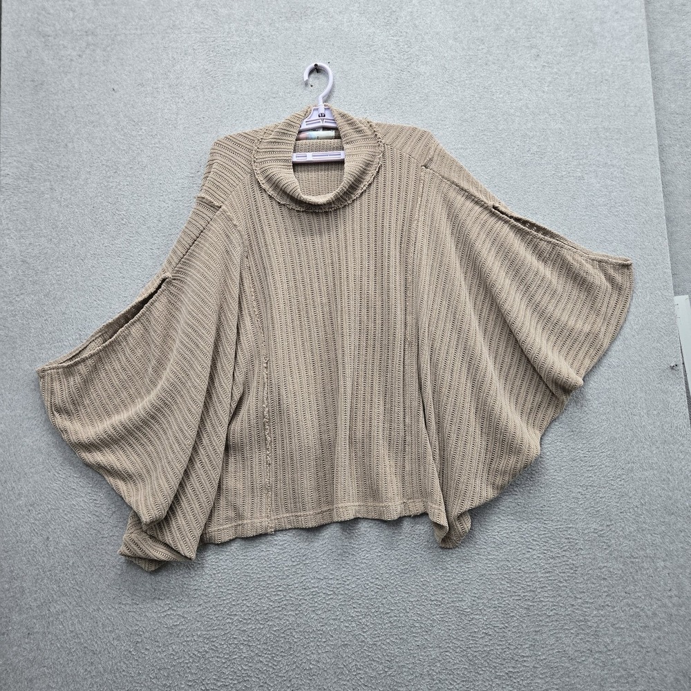 FP Beach Women Sweater M Beige Poncho East End Tunic Short Sleeve